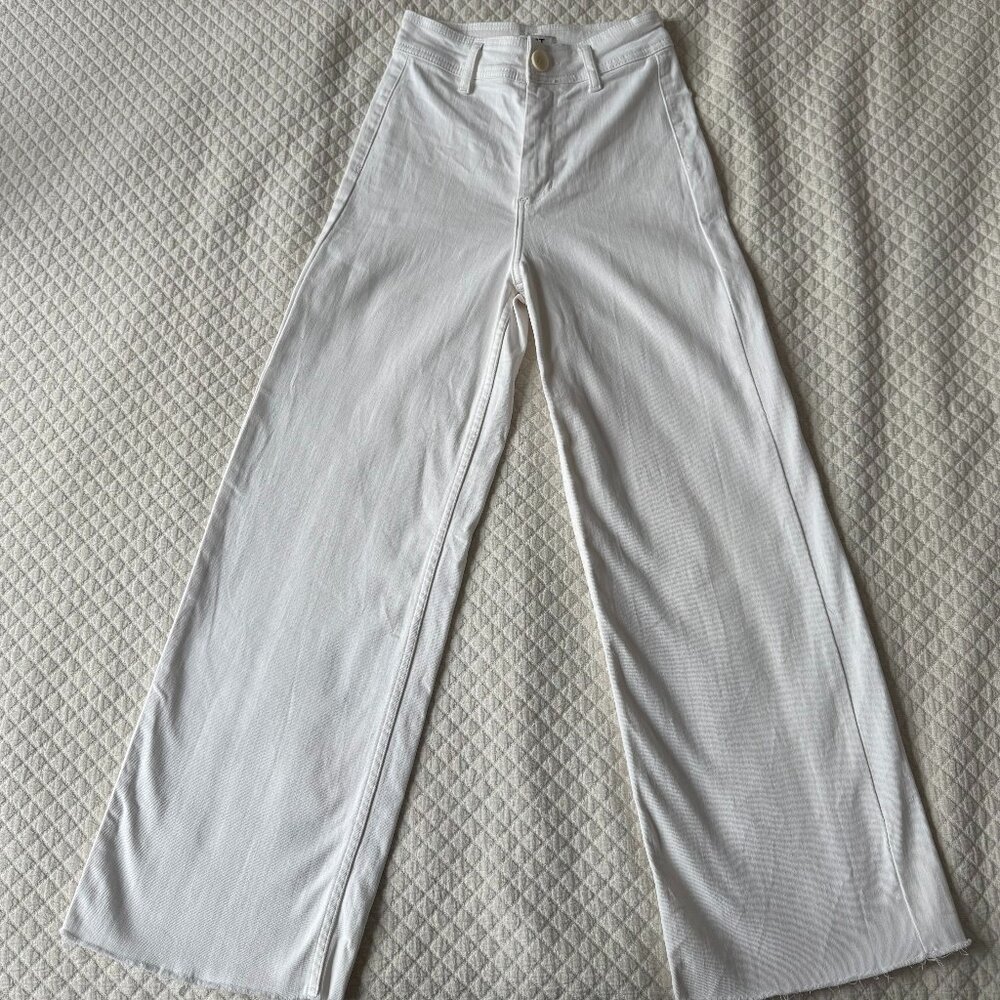 OAT New York White High Rise Wide Leg Jeans Raw Hem Size 25